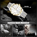 Miniatyrbillede 3 af 7: Elegant Herre Quartz Armbåndsur Klassisk Rustfrit Stål Herreur Diamant Vandafvisende Ur Multifunktionelt Forretningsur til Mænd Guld Hvid B Gold white B