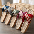 Miniatyrbilde 4 av 7: Herresko Tøfler Lin Hjem Innendørs Åpen Tå Flat Sko Strand Topper Stripete Splicede Gummi Sandaler Zapatillas Hombrel B 40-41
