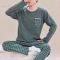 Pikkukuva 5 / 7: Vår Höst Plus 5Xl Stickade Mäns Sovkläder Brev Lattice Pyjamas Plaid Pyjamas Sets Casual Sets Loungewear Pyjamas Natt Mode M1 4XL ASIAN(95-105Kg)