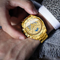 Miniatyrbillede 6 af 7: Mænds Kvarts Armbåndsur Fritids Rustfrit Stål Ure Mode Analogt Ur Lysende Dato Kalender Mænds Ur Guld Gold