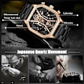 Miniatyrbild 3 av 7: Herrar Business Rostfritt Stål Klocka Luminous Analog Armbandsur Multifunktionell Chronograph Klocka Mode Kvadratisk Klocka Svart Guld C Black gold C