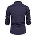 Miniatyrbilde 4 av 7: 2023 Ny høst militær stil 100 % bomull fickskjorte for menn Ensfarget Smal Casual Herreskjorter Langærmet DarkGrey S