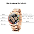 Miniatyrbilde 3 av 7: Moteklokke Elegant Multifunksjonell Klokke Analog Kvartsklokke Diamant Rustfritt Stål Armbåndsur Kronograf Lysende Klokke Roségull Svart Rose gold black