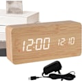 Miniatyrbild 8 av 8: Snygg Träväggklocka med Smart Alarm, LED-Display, Justerbar Ljusstyrka för Sovrum bamboo color