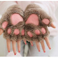 Miniatyrbild 1 av 5: Khaki Färg Damvante - Flickor Vinter Cat Paw Mitten Handskar - Plysch Hal