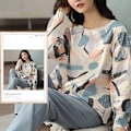 Pikkukuva 1 / 7: Naisten Polyesteri Pyjamasetti, Iso Koko 5XL, Ruudullinen, Pitkähihainen, Kotiasu, Rentouttava, Löysä, Pijamas, W8 NAISTEN PYJAMAT XL