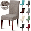 Miniatyrbillede 2 af 7: Elastisk cover Stretch sits överdrag Jacquard Spandex case för köksstol Säte Hem Hotell Bankett 4776-khaki 1pc