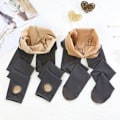 Miniatyrbild 3 av 5: Vintervarma Leggings Dam Tjocka Fleece Leggings Hög midja Grå Med Sockor 220G Gray With Socks 220G