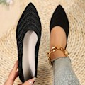 Miniatyrbilde 1 av 7: Flats spisse tå sko for kvinner, ensfarget strikket slip-on sko, casual pustende ballett sko Black CN36(EU35.5)
