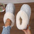 Miniatyrbillede 5 af 7: Faux Pels Vintersøvlar Kvinnor 2024 Mode Sequined Tyg Värm Snö Stövövlar Kvinna Icke-Slipa Förtjocka Plus Ankel Booties Plus Si Se 44. sort 36