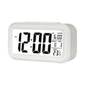 Digital LED väckarklocka med stor LCD-display, termometer och snooze för sovrummet, vit