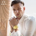 Miniatyrbillede 2 af 7: Minimalistisk herreur klassisk rustfrit stål armbåndsur mode analog kvarts ure dato kalender lysende ur til mænd mænd Guld A Gold A