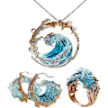 Miniatyrbillede 1 af 8: Ocean's Oath Smykkesæt, Halskæde og Havs Ed Ring/Ørestik Gaveæske Set