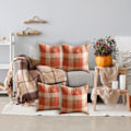 Miniatyrbilde 3 av 8: Recitem Sett med 2 Orange Rutete Høst Putetrekk 45x45cm, Koselig Høstdekorasjon til Sofa eller Seng