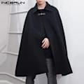 Miniatyrbillede 3 af 7: Incerun Mode Mænd Frakke Jakker Lapel Solid Farve En Knap Cape Trench Streetwear 2023 Casual Herre Overfrakker Po S-5Xl Sort S