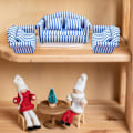 Pikkukuva 3 / 8: Miniatyyri Nukkekotisohvasetti - Punainen ja Valkoinen Raidalliset 1:12 Mittakaavan Olohuoneen Leikkikaluhuippukalusteet Blue Three piece set