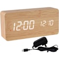 Miniatyrbild 1 av 8: Snygg Träväggklocka med Smart Alarm, LED-Display, Justerbar Ljusstyrka för Sovrum bamboo color