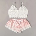 Miniatyrbilde 2 av 7: Sexy Pyjamas för Kvinnor 2 Bitar Topp Shorts Set Nattkläder Kläder Spets Pyjamas Underkläder Underkläder Underkläder Lila S