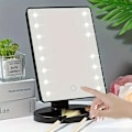 Miniatyrbillede 5 af 7: 1. LED skrivebords natlampe sminkspejl skrivebord 360 graders roterende opbevaring berøringsfølsom sminkspejl Sort 22 lys