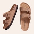 Pikkukuva 2 / 7: Crestar Kvinnor Classic Kork Tompa Nya Unisex Mocka Ballerina-Sandaalit Kaari Tuella Kesä Ranta Liukumattomat Säädettävät Solki Kengät Crestar Mocka-AT 40