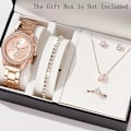 Miniatyrbillede 2 af 7: 6st/sæt Rose Golden Elektronisk Quartz Ur Armbånd Øreringe Halskæde Legering Strass Smykker Rose Gold3