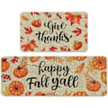 Miniatyrbillede 1 af 8: Recitem Vaskbare Efterårs Køkkenmåtter, Skridsikker \"Happy Fall Y'all\" Løbermåtte Sæt, 2 Dele til Køkken & Stue (Stil 1) Style 1