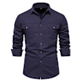 Miniatyrbilde 2 av 7: 2023 Ny høst militær stil 100 % bomull fickskjorte for menn Ensfarget Smal Casual Herreskjorter Langærmet DarkGrey S