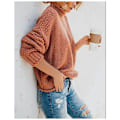 Miniatyrbillede 4 af 5: Trøje Dame Elegant Vinter Turtleneck strikket trøje Chunky Knit Trøje Casual Løs langærmet trøje-S