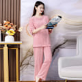 Miniatyrbild 4 av 7: Höst Vinter Flanell Pyjamas Kvinnors Tvådelade Loose Casual Homewear Nya O-Hals Kvinnors Randiga Korall Fleece Simm Pyjamas B0859-rosa M