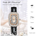 Miniatyrbillede 6 af 7: Dames Diamant Ure Analog Kvarts Rhinestone Armbåndsur Kvinder Elegant Ur Læderarmbånd Vandafvisende Ur Sort Black