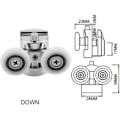 Miniatyrbilde 5 av 5: Sett med 4 doble hjul - For skyvedusjdører, 2 hjul 23 mm diameter sinklegering baderom
