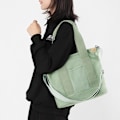 Miniatyrbilde 5 av 7: Håndveske i canvas, tote bag dame skulderveske dame, canvas tote bag skulderveske shopper med glidelås for hverdagsbruk, skole, shopping, arbeid, reise grön