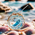 Miniatyrbillede 2 af 8: Ocean's Oath Smykkesæt, Halskæde og Havs Ed Ring/Ørestik Gaveæske Set