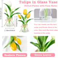 Miniatyrbillede 1 af 4: 2 Pakke Ægte Touch Tulipaner i Vase med Kunstig Vand, Kunstige Blomster til Hjemmets Midtpunkt White+yellow