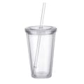 Dubbelväggig plastmugg med lock och sugrör, isolerad kaffemugg, 500 ml, transparent – max