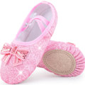 Miniatyrbillede 2 af 7: Piger med delt sål Rosetknude Paljetballettsko, lette bløde dansesko til præstation Øv yoga pink CN31(EU30.5-31)