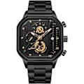 Miniatyrbild 1 av 6: Herrar Kvartsur Klocka Mode Fyrkantig Armbandsur Luminous Analog Klocka Multifunktionell Kronograf Klocka Fritid Rostfritt Stål Herrklocka Guld C Gold C