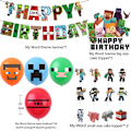Miniatyrbild 4 av 5: Minecraft Theme Birthday Party Balloons Banner Cake Toppers [DB]