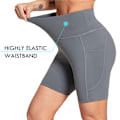 Miniatyrbild 2 av 5: Högmidjade träningsshorts för kvinnor, yogaleggings med magkontroll, träningsshorts grå Grey M