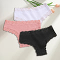 Miniatyrbild 1 av 7: 3st/ set Bomull brasilianska underkläder för kvinnor Sexiga spetsribbade blomstringtrosor Kvinnliga Andas Solid T-back Bikini S-XL SET 1 S