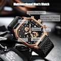 Miniatyrbillede 3 af 6: Mænds Kvartsur Fashion Kvadratisk Armbåndsur Lysende Analogt Ur Multifunktionelt Chronografur Fritids Stålur Sort Guld B Black gold B