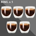 Miniatyrbillede 1 af 7: 80ml dobbeltvægget glaskop 2/12ST Transparent håndlavet varmebestandig tedrikkesæt Espresso kaffe Mælkekrus Gaver 5stk 80ml Som vist