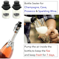 Miniatyrbillede 8 af 8: Champagneprop til mousserende vin - rustfrit stål til vakuumforsegling med indbygget trykpumpe - sort vinprop