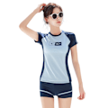 Miniatyrbild 1 av 10: Kortärmad rashguard för kvinnor med pojkshorts, tvådelad baddräkt, magkontroll, badkläder för semester, blå M Blue M