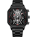 Miniatyrbild 1 av 7: Herrar Business Rostfritt Stål Klocka Luminous Analog Armbandsur Multifunktionell Chronograph Klocka Mode Kvadratisk Klocka Svart Röd C Black Red C