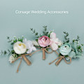Miniatyrbillede 3 af 4: 1 buket Blomsterdekoration Simuleret Nem at vedligeholde Smuk Anti-fade Brud Boutonniere Corsage Bryllupstilbehør Jikaix Hvid White
