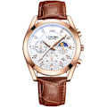 Miniatyrbillede 1 af 8: Mænds Forretningsur Elegant Diamant Chronograph Læderarmbånd Hvid Kaffe White coffee