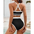 Miniatyrbild 3 av 5: 2024 Ny Europeisk och Amerikansk Dam Baddräkt Hög Midja Bikini Set Enfärgad Sport Baddräkt Tvådelad Baddräkt (Svart) Storlek 2XL
