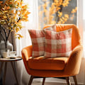 Miniatyrbilde 4 av 8: Recitem Sett med 2 Orange Rutete Høst Putetrekk 45x45cm, Koselig Høstdekorasjon til Sofa eller Seng