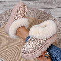 Miniatyrbild 2 av 7: Faux Päls Vintersövlar Kvinnor 2024 Mode Sequined Tyg Värm Snö Stövövlar Kvinna Icke-Slipa Förtjocka Plus Ankel Booties Plus Si Se 44. svart 37